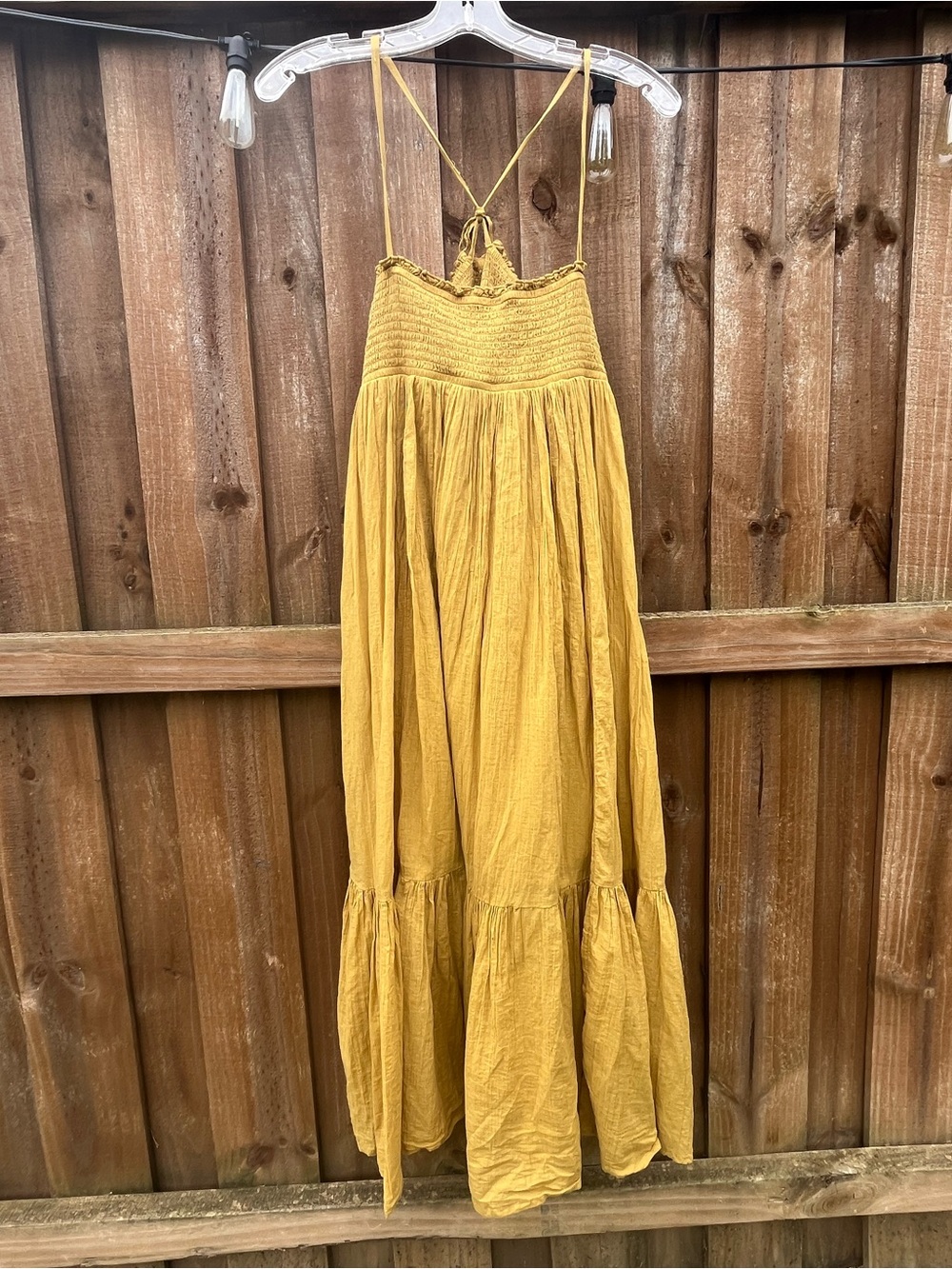 FREE PEOPLE Mustard Yellow Smocked Maxi Sundress
